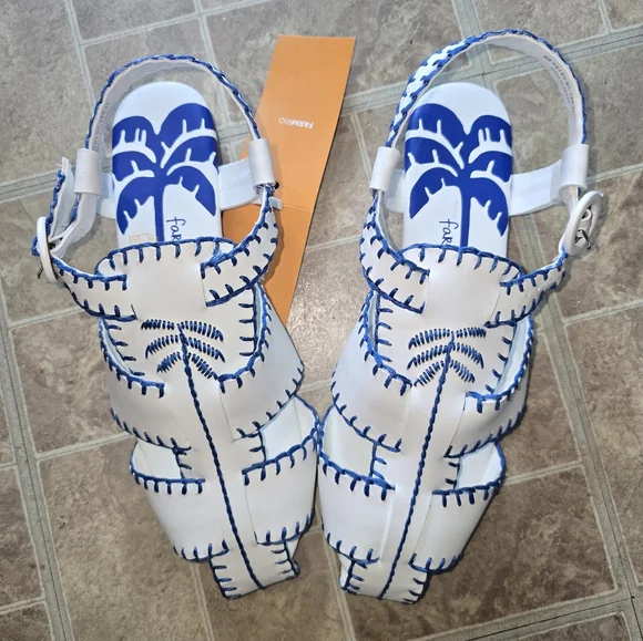 NWT FARM Rio Blue Palm Tree Embroidered Sandals Size 9.5 - Picture 3 of 5